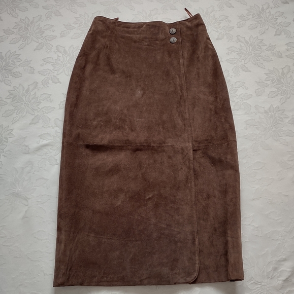 Leather suede pencil skirt leg slit back slit